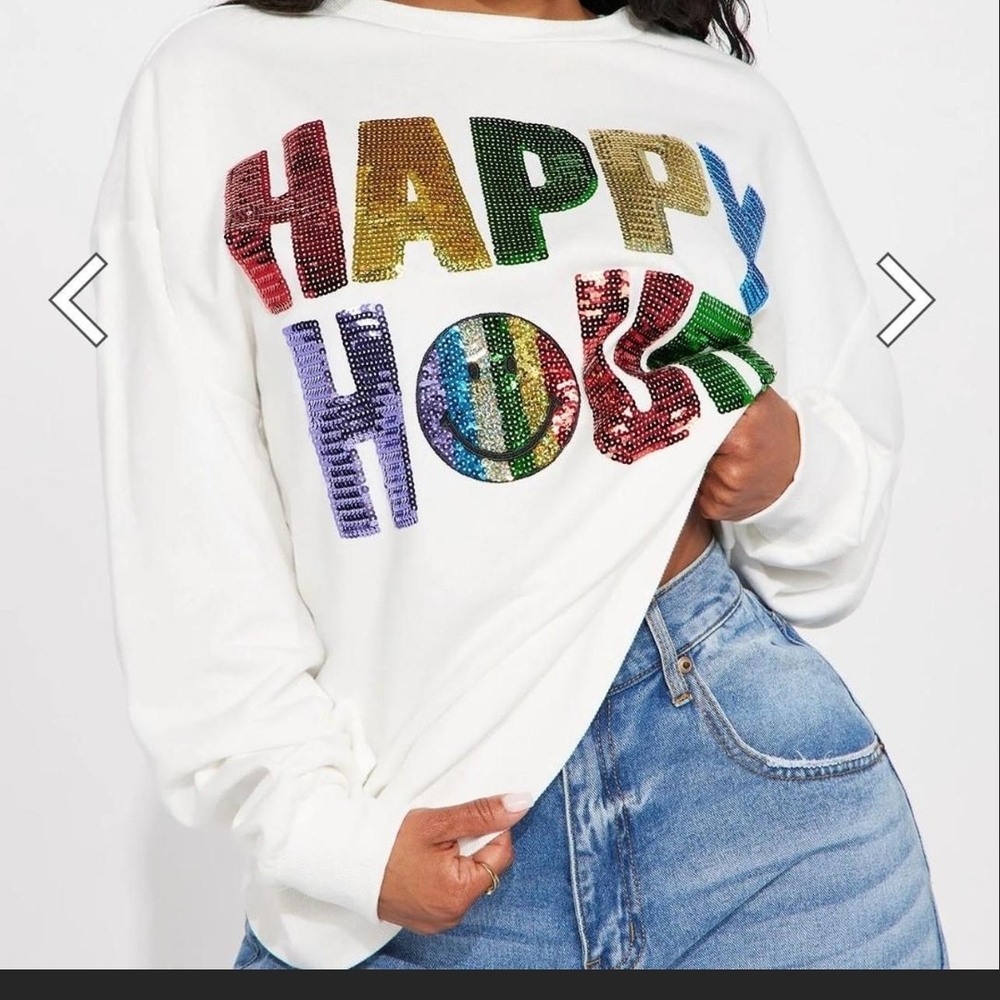 Colorful Sequin 'Happy Hour' Sweatshirt